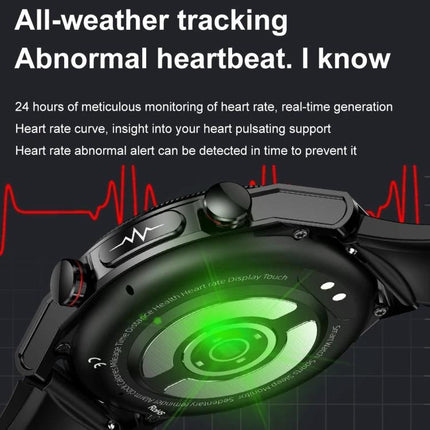 ET310 Smart Watch for Everyday Health and Fitness Tracking showing heart rate sensor and ECG monitoring with green sensor glow