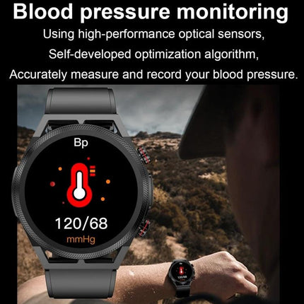 ET310 Smart Watch for Everyday Health and Fitness Tracking displaying blood pressure 120/68 mmHg on wrist during outdoor activity
