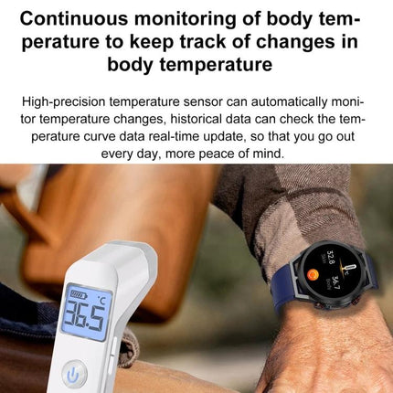 ET310 Smart Watch for Everyday Health and Fitness Tracking - wristwatch showing continuous body temperature and SpO2 monitoring