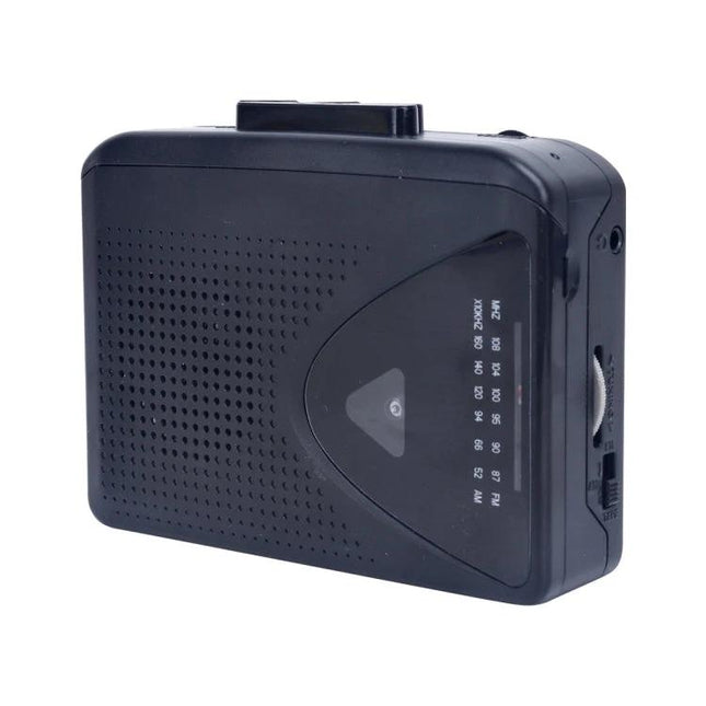 Compact Portable Cassette Player with FM/AM Radio Speaker black portable cassette player with built-in speaker and 3.5mm headphone jack