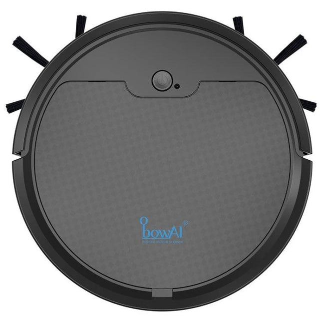 BOWAI OB8S Robot for Sweeping and Mopping Home Floors compact black round robot vacuum and mop with side brushes on tile