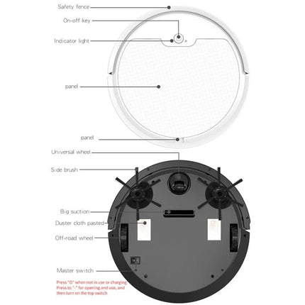 BOWAI OB8S Robot for Sweeping and Mopping Home Floors top and bottom view showing brushes, wheels, suction and control panel