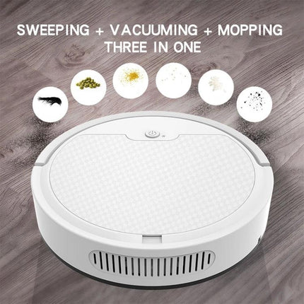 BOWAI OB8S Robot for Sweeping and Mopping Home Floors - white 3-in-1 vacuum mop on wood floor handling dust pet hair and debris