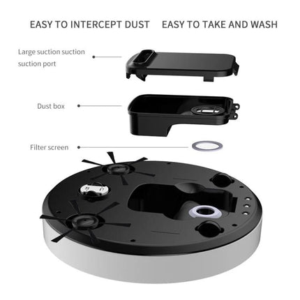 BOWAI OB12 Intelligent USB Charging Household Sweeping Robot showing removable dust box, filter screen and suction port for easy washing and maintenance