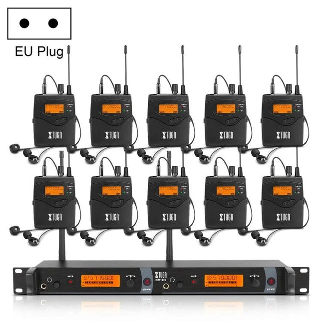 XTUGA In-Ear Monitoring System for Stage Performers - multi-receiver UHF wireless pack with bodypacks and earbuds for live stage monitoring