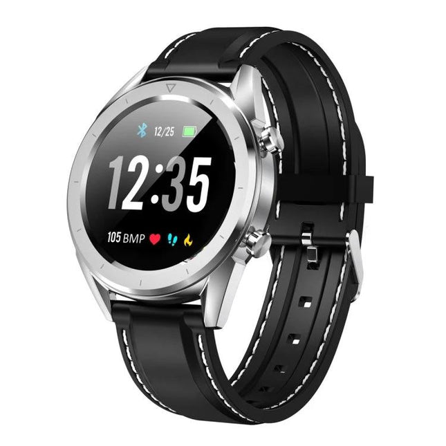 Smartwatch for Everyday Health Tracking and Notifications — silver smartwatch with 1.54-inch 240x240 display showing heart rate and call alerts