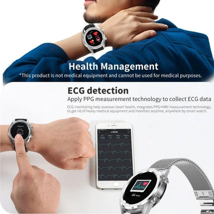 Smartwatch for Everyday Health Tracking and Notifications showing ECG detection, heart rate monitoring and notification display on 1.54-inch screen
