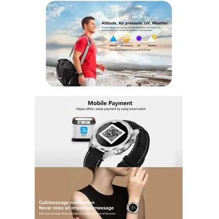 Smartwatch for Everyday Health Tracking and Notifications with 1.54-inch 240x240 screen showing heart-rate, call alerts and mobile payment features