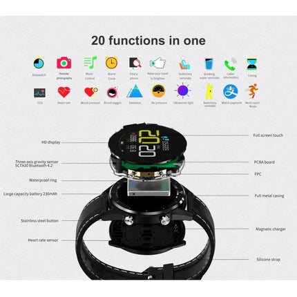 Smartwatch for Everyday Health Tracking and Notifications showing 20 functions, 1.54-inch 240x240 display, heart rate, blood pressure, waterproof design