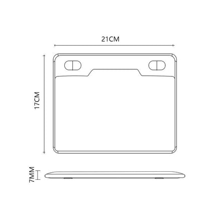 10Moons Drawing Tablet for Mobile and Tablet Devices - top and side dimension diagram 21cm x 17cm x 7mm