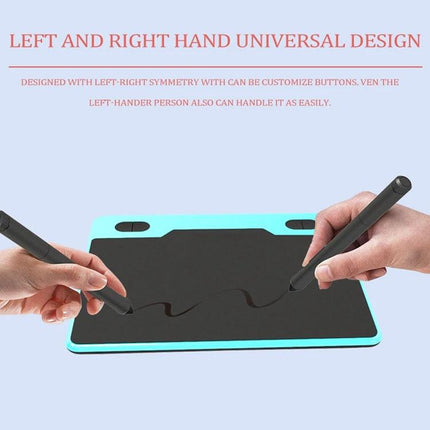 10Moons Drawing Tablet for Mobile and Tablet Devices showing left-right universal design with two styluses for ambidextrous sketching