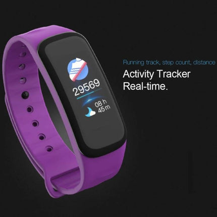 TLW Tracker for Everyday Activity and Sleep Monitoring showing purple wristband with step count and sleep display