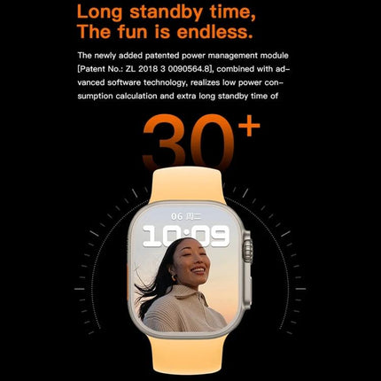A Practical Smart Watch for Everyday Health and Activity showing long 30+ day standby, step and heart monitoring on yellow strap watch face