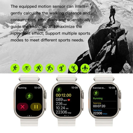 A Practical Smart Watch for Everyday Health and Activity showing running mode, step count, heart rate, calories and distance on three smartwatch screens