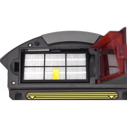 iRobot Replacement HEPA Filter for Robotic Vacuum Cleaners installed in dust bin capturing pet dander and pollen for improved indoor air quality