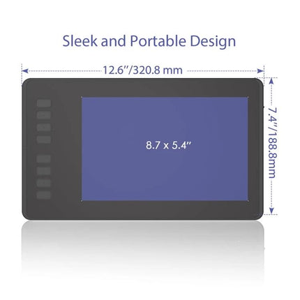 Huion Inspiroy Drawing Tablet with Battery-Free Stylus for Artists showing sleek portable design and 8.7 x 5.4" working area