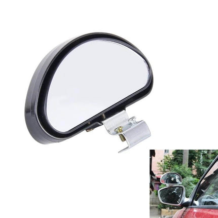 Adjustable Wide Angle Rear View Blind Spot Mirror for Safe Driving - clamp-mount car mirror showing wide field of view for lane changes and parking