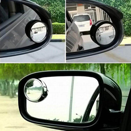 Car Blind Spot Wide Angle Rear View Mirror with 5.5cm Diameter mounted on side mirror showing expanded field of view for safer lane changes and parking