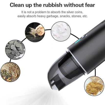 Navy Blue Wireless Handheld Vacuum Cleaner For Car And Home compact ergonomic cordless vacuum picking up coins, pet hair, crumbs and dust