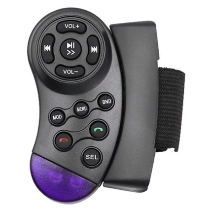 Universal 11-Key Steering Wheel Multimedia Remote Controller for Cars black remote with volume and track buttons mounted on wrist strap