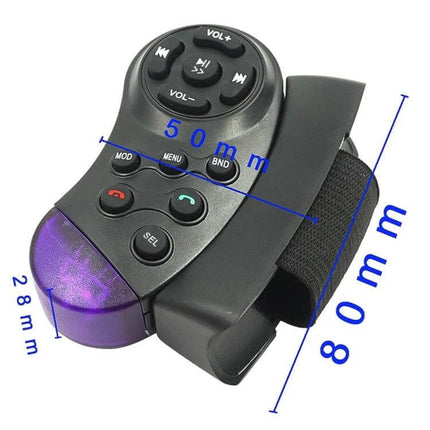 Universal 11-Key Steering Wheel Multimedia Remote Controller for Cars - black wrist-mount remote with 11 buttons, volume, track and mode controls, compact design