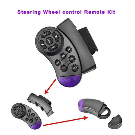 Universal 11-Key Steering Wheel Multimedia Remote Controller for Cars compact black remote with strap and detachable module