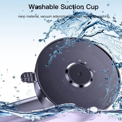 Yesido Wireless Car Charger Holder 2-In-1 Suction Cup Mount showing washable suction cup with water splash, glass charging panel and sturdy base