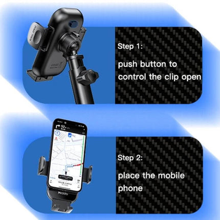 Yesido Wireless Car Charger Holder 2-In-1 Suction Cup Mount showing installation steps with phone in holder and push-button clip open