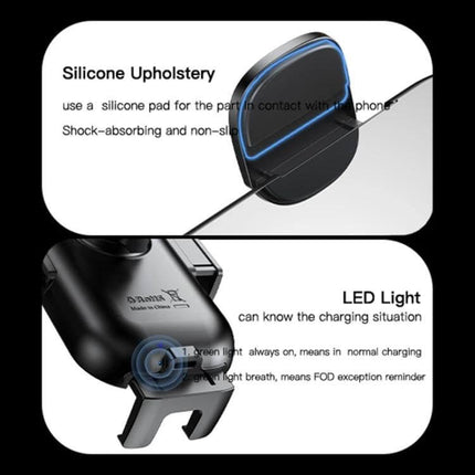 Yesido Wireless Car Charger Holder 2-In-1 Suction Cup Mount showing silicone upholstery pad and LED charging indicator for secure one-hand use