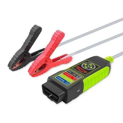 TopDiag Car Battery Analyzer for Everyday Vehicle Checks - compact OBD battery tester with red and black clamps for quick pre-drive battery checks