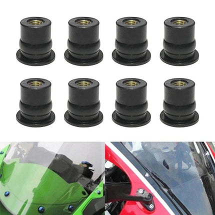 Universal Brass Nuts Set of 20 for Motorcycle Windshields rubber-mounted replacement fasteners shown on windshields
