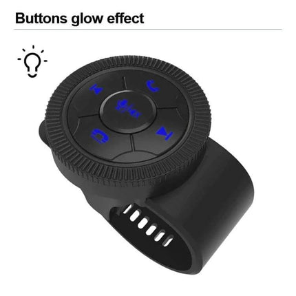 Universal Strap Shape Steering Wheel Remote Control For Car Multimedia - black strap remote with blue glowing buttons, textured ABS finish