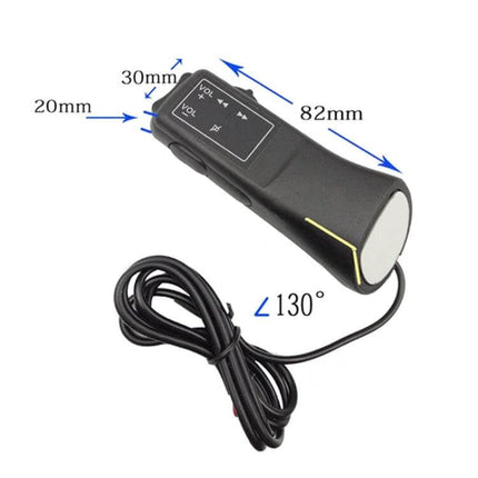 Steering Wheel Controller For Cars With Volume And Track Control - black ABS+PU on-wheel audio remote with volume and track buttons, adhesive mount, cable