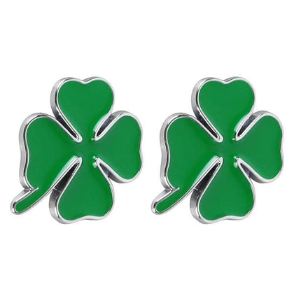 Set of 2 Metal Four Leaf Clover Car Decoration Stickers - green metal clover emblems for car hood, bumper, door personalization