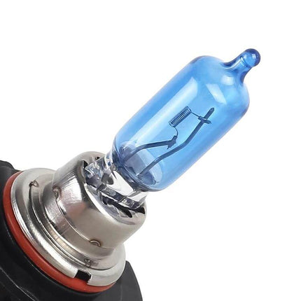 Halogen Car Fog Lights For Everyday Driving On Ground Vehicles - blue-tinted 12V 55W halogen bulb close-up, plug-and-play automotive fog lamp