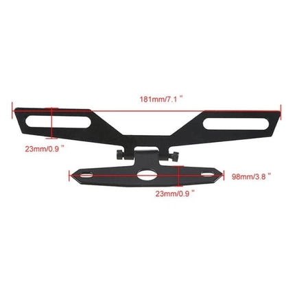 Adjustable Motorcycle Taillight Folding Bracket for Secure Use - durable black folding bracket with measurements for motorcycle/ATV taillight mounting