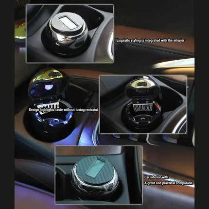 Solar-Powered Car Ashtray with Built-in LED Light and Cover