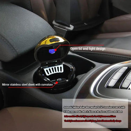 Solar-Powered Car Ashtray with Built-in LED Light and Cover