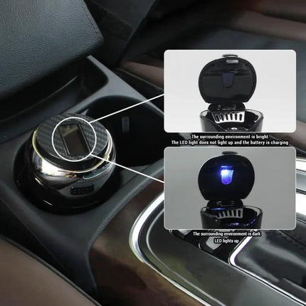 Solar-Powered Car Ashtray with Built-in LED Light and Cover