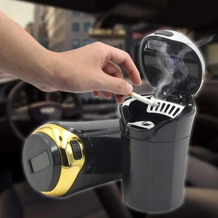 Solar-Powered Car Ashtray with Built-in LED Light and Cover