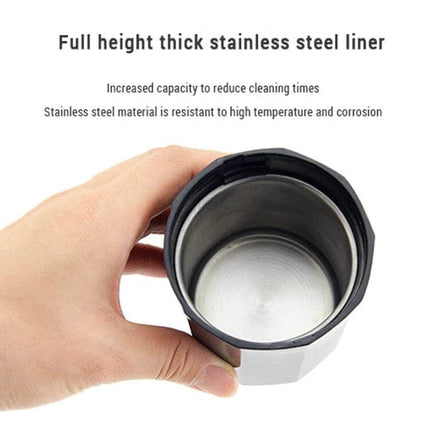 Portable Solar-Powered Car Ashtray with LED Light and Cover showing full-height thick stainless steel liner in hand
