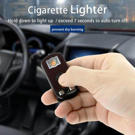 Portable Solar-Powered Car Ashtray with LED Light and Cover in hand showing built-in lighter and LED inside car