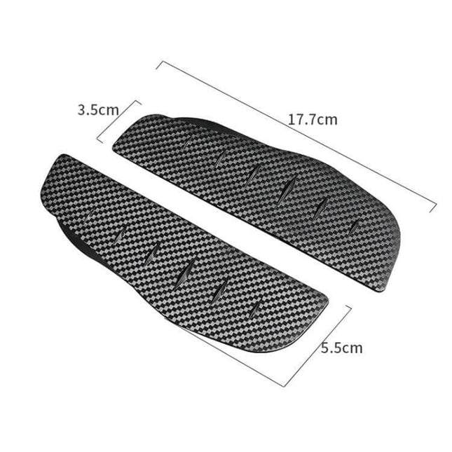 Protective Rear View Mirror Rain Shield with Carbon Fiber Design – pair of carbon-fiber pattern PVC rain shields (17.7cm x 5.5cm) for side mirrors