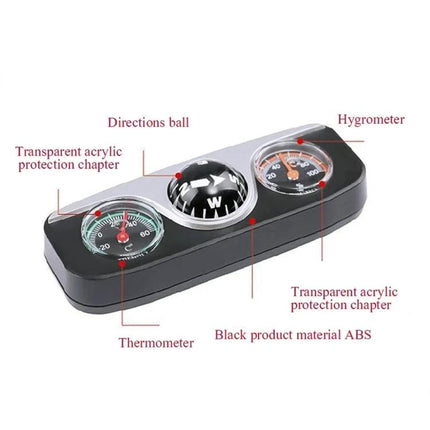LC-3 Car Compass and Thermometer for Daily Driving Assistance - dashboard compass, thermometer and hygrometer in black ABS housing