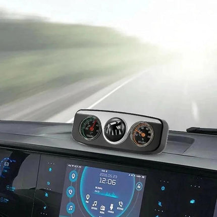 Alt Tag: LC-3 Car Compass and Thermometer for Daily Driving Assistance mounted on dashboard showing compass and temperature gauges