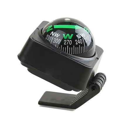 LC450 Guide Ball for Everyday Car Direction Assistance shown mounted on a car dashboard, analog compass indicating N, NW, SW directions