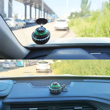 Handy Car Compass with Suction Cup for Daily Commutes mounted on dashboard and windshield as a reliable driving direction guide