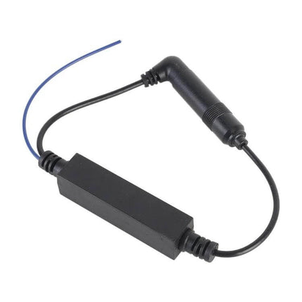 Universal Car FM Radio Antenna Signal Amplifier Booster - compact black inline signal amplifier for improved FM reception in vehicles