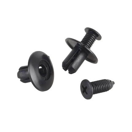 Universal Car Plastic Fasteners Rivet Clips Set 100 Pieces — pack of durable black plastic rivet clips for license plates, fenders, bumpers and interior trim