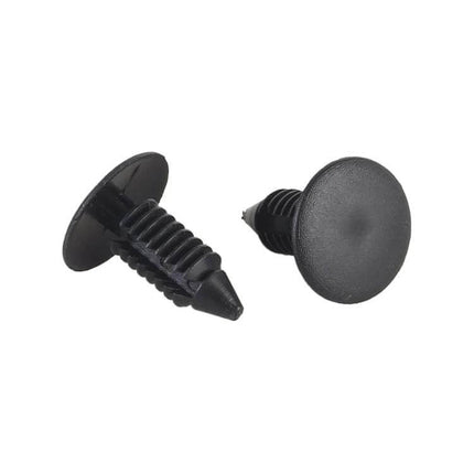 Universal Car Plastic Fasteners Rivet Clips Set 100 Pieces - two black plastic push rivet clips for bumpers, fenders and interior trim